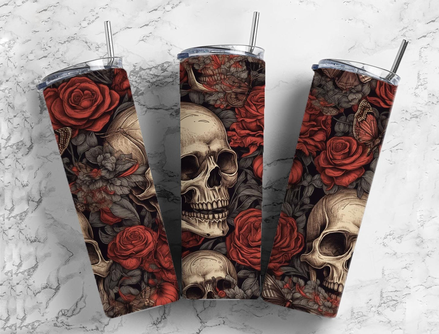 Roses and skulls 20oz Sublimation Tumbler Designs, Dark floral 9.2 x 8.3” Straight Skinny Tumbler Wrap PNG (2023-04-18 14.17.52)