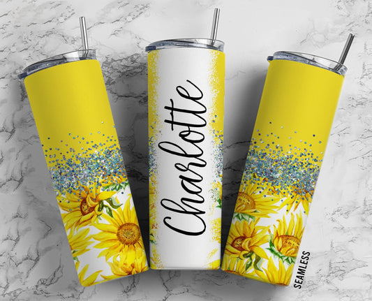 Sunflower Yellow Floral 20oz Sublimation Tumbler Designs, Cute Country 9.2 x 8.3” Straight Skinny Tumbler Wrap PNG125