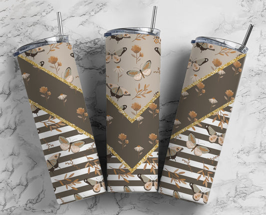 Sunflower Butterfly 20oz Sublimation Tumbler Designs, Aesthetic V Split 9.2 x 8.3” Straight Skinny Tumbler Wrap PNG 37