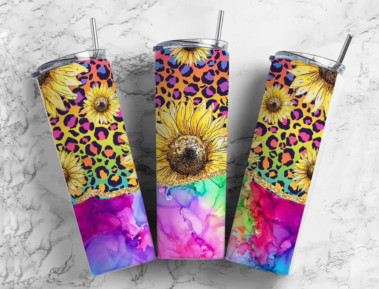 Sunflower Rainbow 20oz Sublimation Tumbler Designs, Leopard 9.2 x 8.3” Straight Skinny Tumbler Wrap PNG, Agate, Alcohol Ink, Tie Dye 28