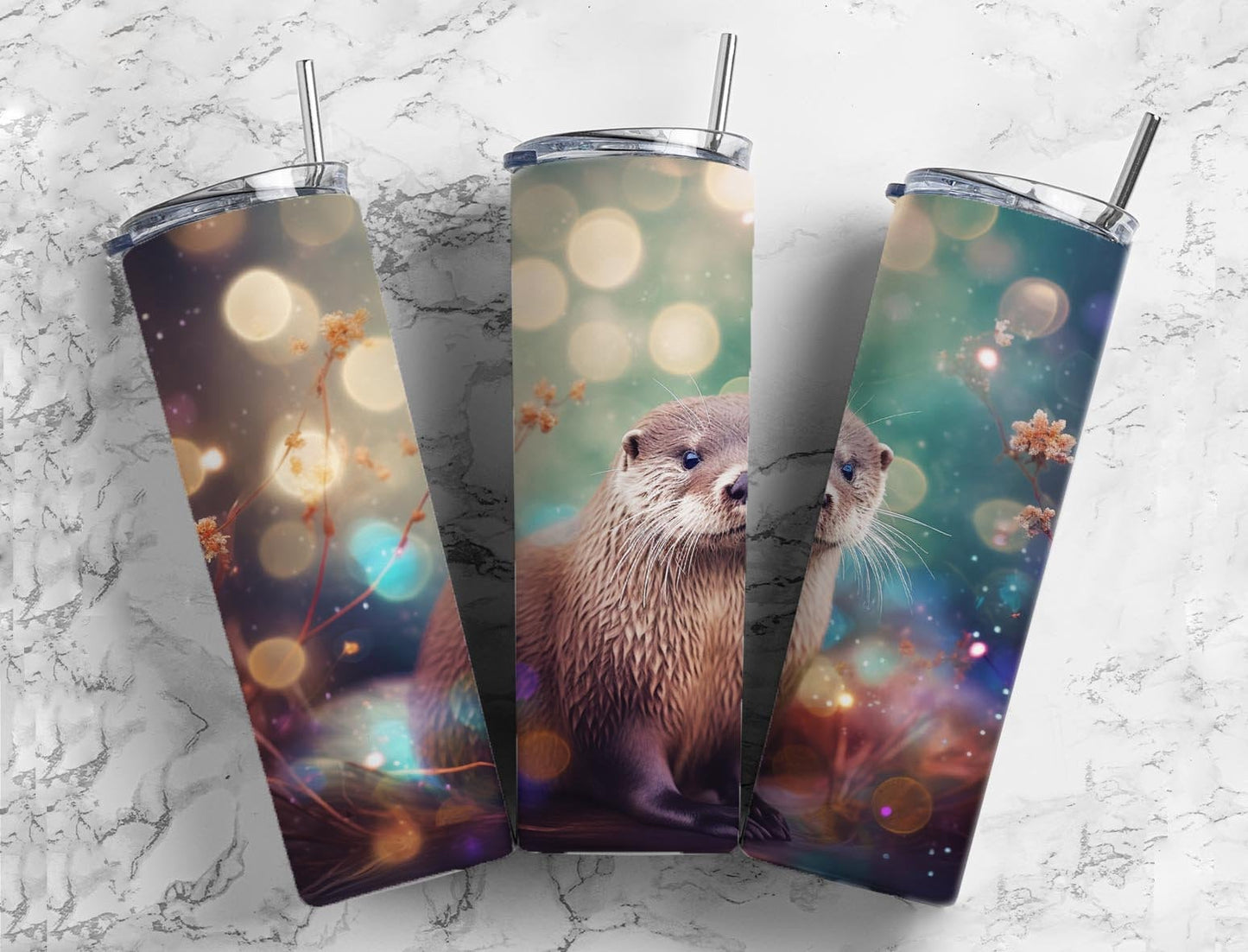 sea otter 20oz Sublimation Tumbler Designs, fireflies 9.2 x 8.3” Straight Skinny Tumbler Wrap PNG