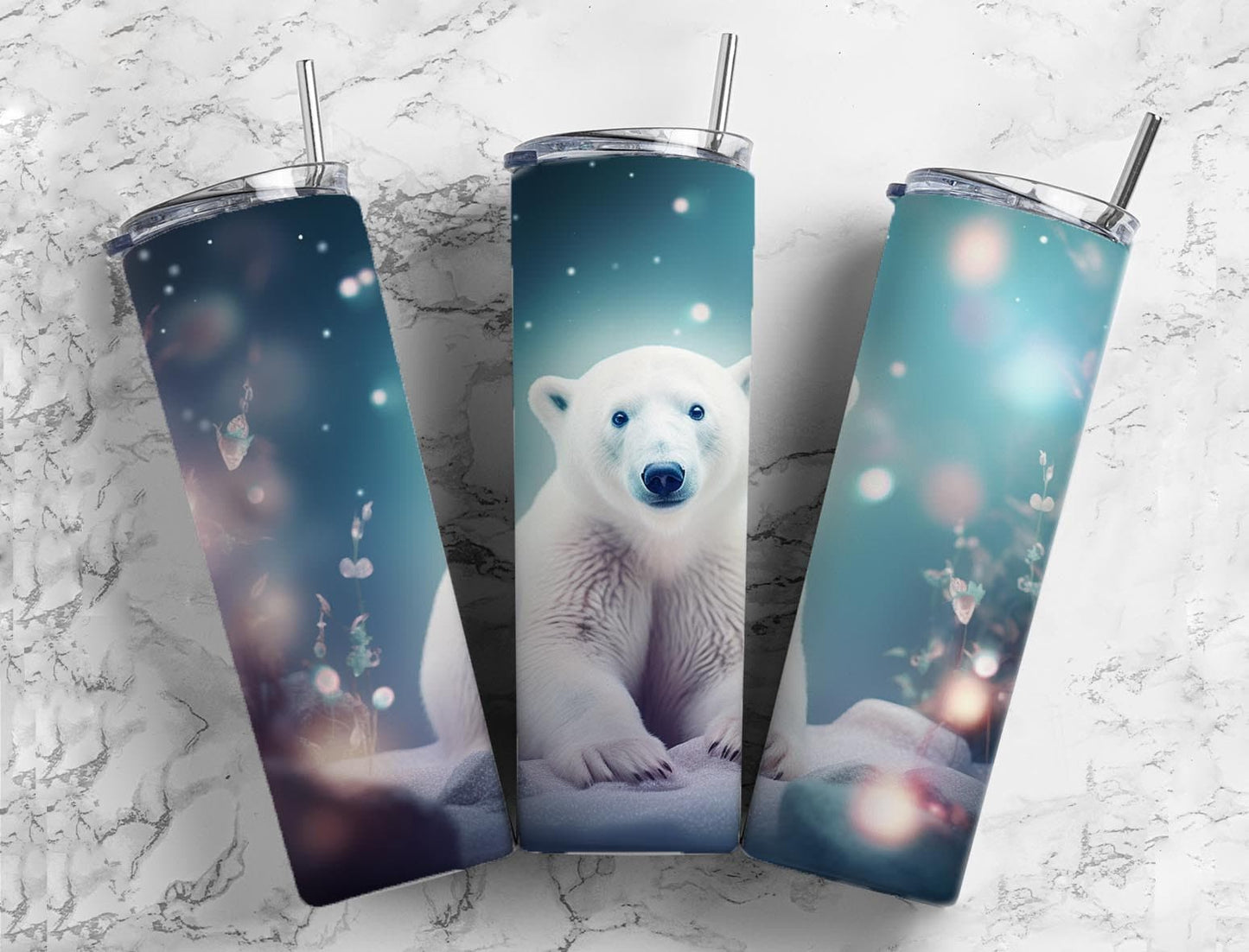 arctic polar bear 20oz Sublimation Tumbler Designs, Fireflies 9.2 x 8.3” Straight Skinny Tumbler Wrap PNG