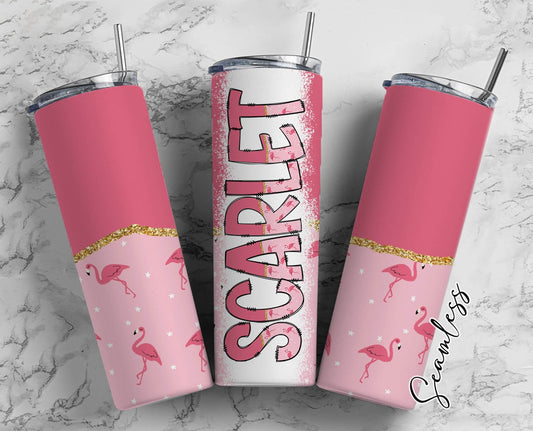 Pink Flamingo Tumbler Wrap with Matching Doodle Letter Alphabet PNG, Aesthetic Add your Own name 20oz Tumbler, Alpha Set PNG 51