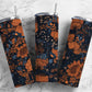 Retro floral 20oz Sublimation Tumbler Designs, Navy and orange 9.2 x 8.3” Straight Skinny Tumbler Wrap PNG