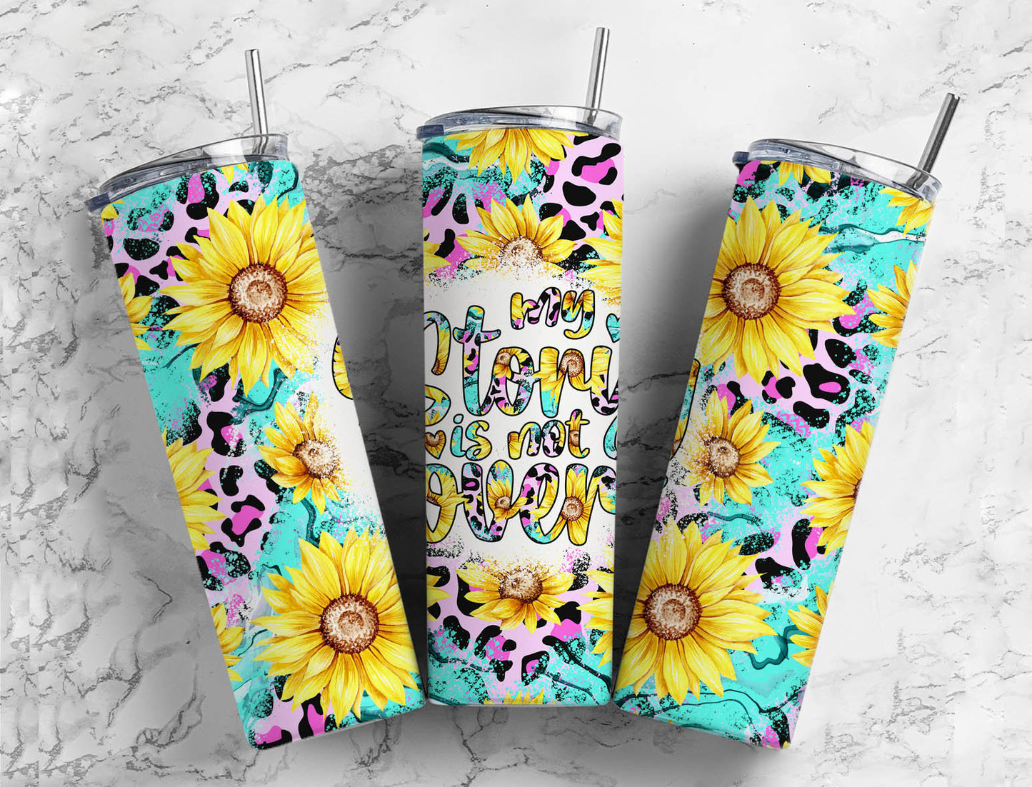 Sunflower Leopard Print 20oz Sublimation Tumbler Designs, Blue Gem My Story Is Not Over 9.2 x 8.3” Straight Skinny Tumbler PNG