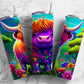 Cartoon highland cow 20oz Sublimation Tumbler Designs, Colorful floral 9.2 x 8.3” Straight Skinny Tumbler Wrap PNG