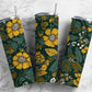 Retro floral 20oz Sublimation Tumbler Designs, yellow flowers 9.2 x 8.3” Straight Skinny Tumbler Wrap PNG