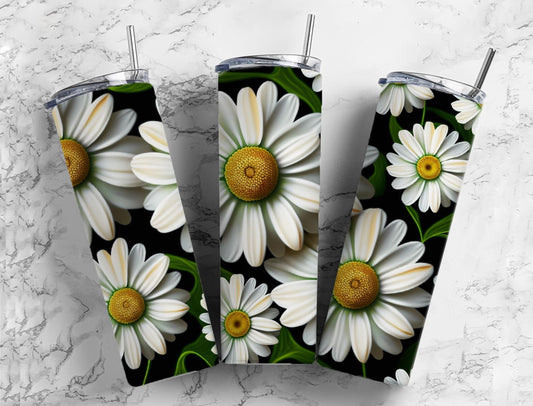 Daisy floral 20oz Sublimation Tumbler Designs, botanical 9.2 x 8.3” Straight Skinny Tumbler Wrap PNG