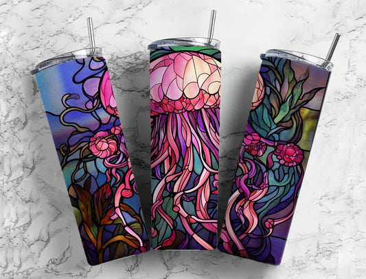 Colorful jellyfish 20oz Sublimation Tumbler Designs, ocean landscape 9.2 x 8.3” Straight Skinny Tumbler Wrap PNG