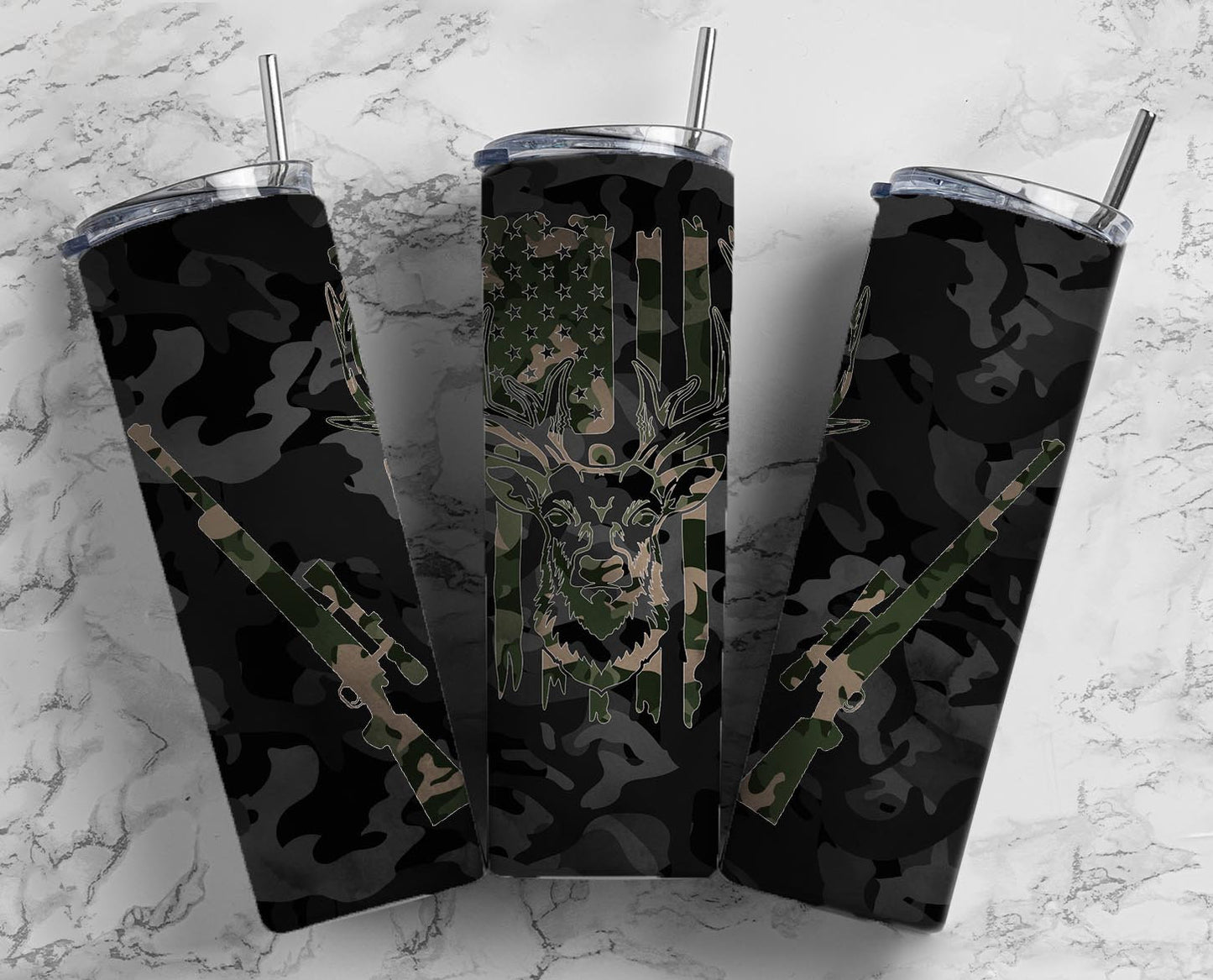 Deer Hunting 20oz Sublimation Tumbler Designs, Camo Orange 9.2 x 8.3” Straight Skinny Tumbler Wrap, Mens Tumbler, Black Camo