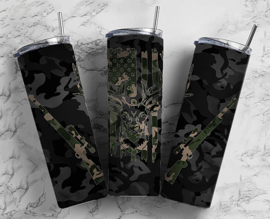 Deer Hunting 20oz Sublimation Tumbler Designs, Camo Orange 9.2 x 8.3” Straight Skinny Tumbler Wrap, Mens Tumbler, Black Camo