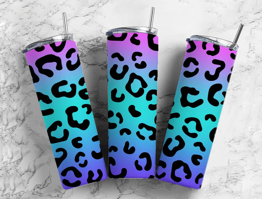 Purple blue gradient 20oz Sublimation Tumbler Designs, Leopard print 9.2 x 8.3” Straight Skinny Tumbler Wrap PNG