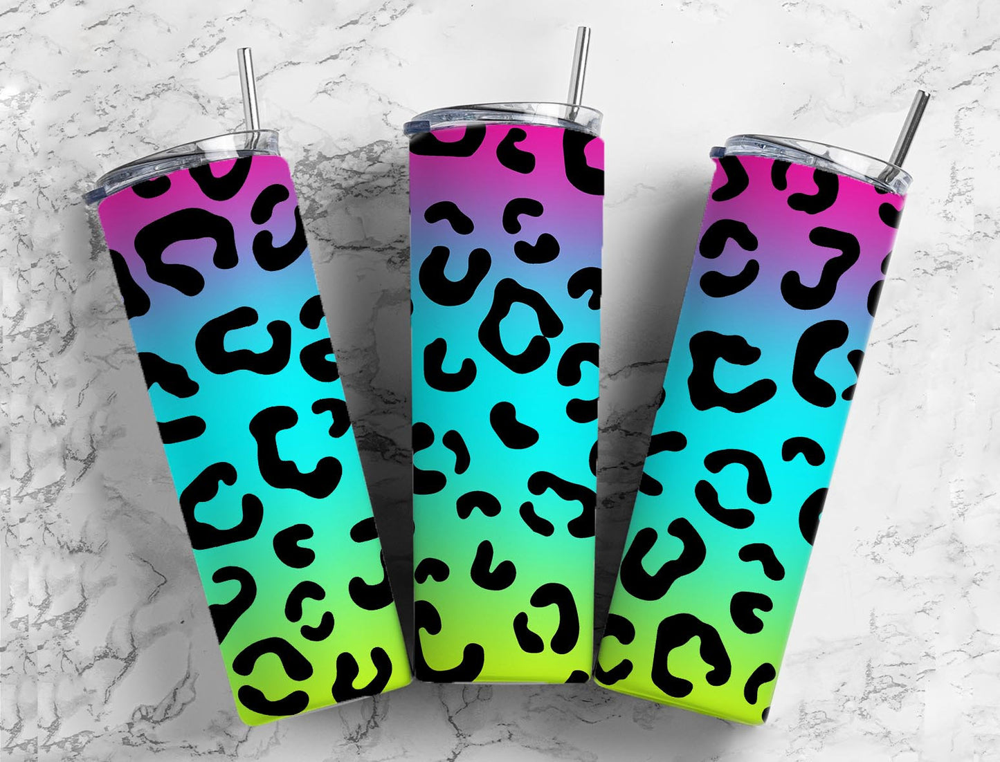 rainbow gradient 20oz Sublimation Tumbler Designs, leopard print 9.2 x 8.3” Straight Skinny Tumbler Wrap PNG