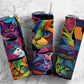 Cat 20oz Sublimation Tumbler Designs, Rainbow Patchwork Quilt 9.2 x 8.3” Straight Skinny Tumbler, Tumbler Wrap PNG