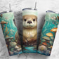 Cute otter 20oz Sublimation Tumbler Designs, Mushroom forest 9.2 x 8.3” Straight Skinny Tumbler Wrap PNG