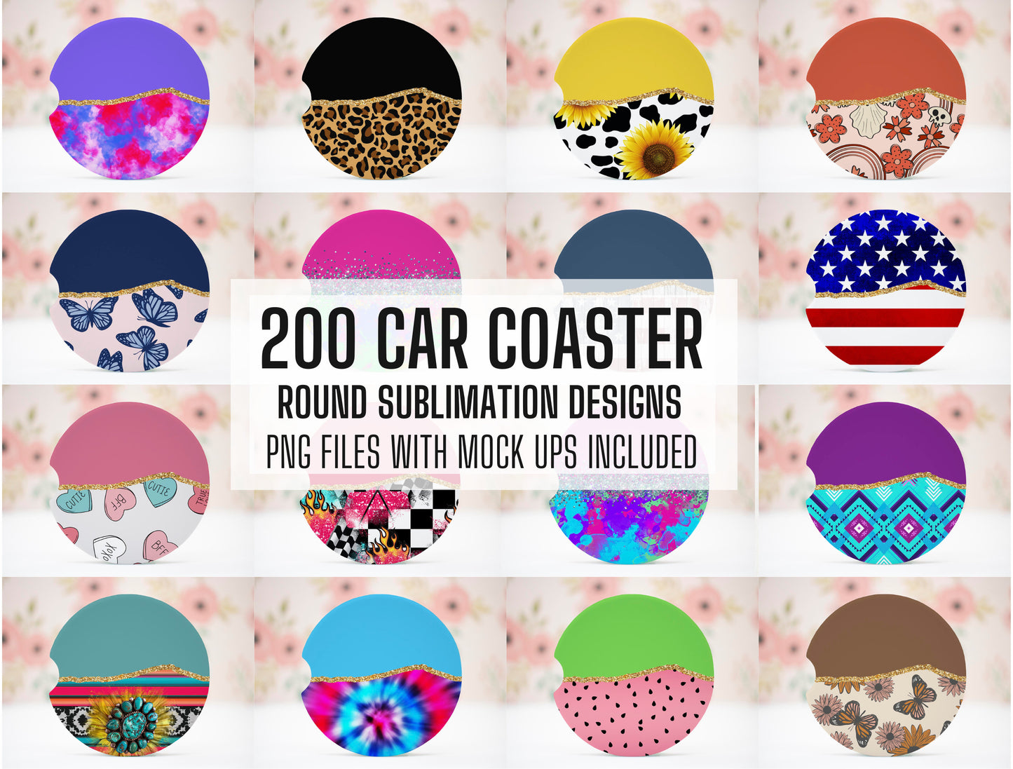 200 Agate Car Coaster Sublimation Design, Split Car Coaster Designs, Round Sublimation Design, Instant Download, Commercial Use Png