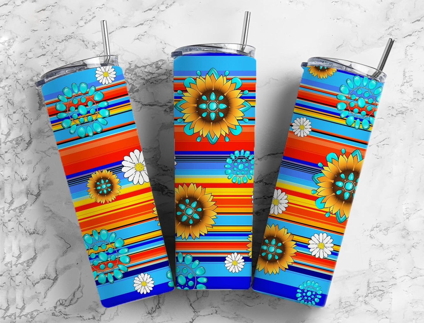 Sunflower Yellow 20oz Sublimation Tumbler Designs, Mexico Serape 9.2 x 8.3” Straight Skinny Tumbler Wrap PNG