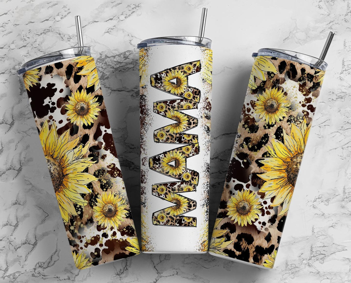 Cow Hide Leopard Sunflowers Mama Seamless 20oz Sublimation Tumbler, Mothers. Mama Tumbler, 00p0006 Tumbler, Mom Tumbler Wrap PNG