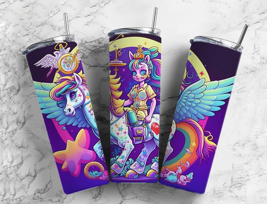 Unicorn Fairy 20oz Sublimation Tumbler Designs, Neon Cartoon 9.2 x 8.3” Straight Skinny Tumbler Wrap PNG