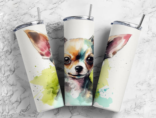 Chihuahua 20oz Sublimation Tumbler Designs, Colorful dog 9.2 x 8.3” Straight Skinny Tumbler Wrap PNG