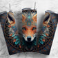 Red fox 20oz Sublimation Tumbler Designs, Carved patterned 9.2 x 8.3” Straight Skinny Tumbler Wrap PNG