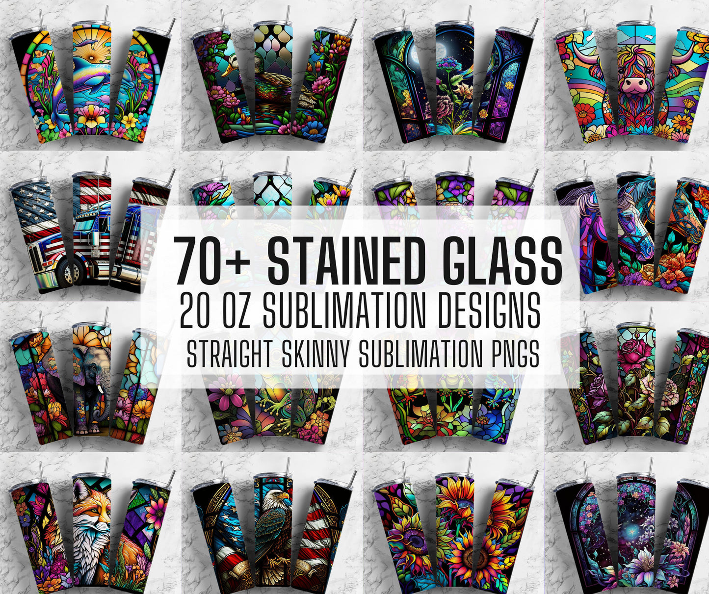 70+ Stained Glass Tumbler Wrap PNG Bundle , Straight Tumbler, Design Bundle, 20oz Straight Tumbler, Sunflower Tumbler Wrap, Digital Download