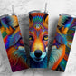 Colorful fox 20oz Sublimation Tumbler Designs, Rainbow neon 9.2 x 8.3” Straight Skinny Tumbler Wrap PNG