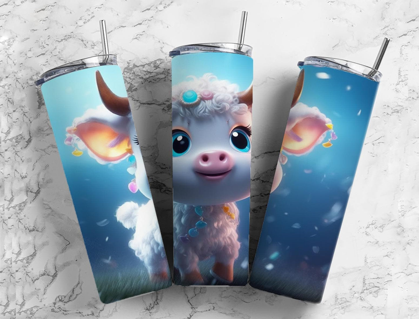 Baby cow 20oz Sublimation Tumbler Designs, night sky 9.2 x 8.3” Straight Skinny Tumbler Wrap PNG