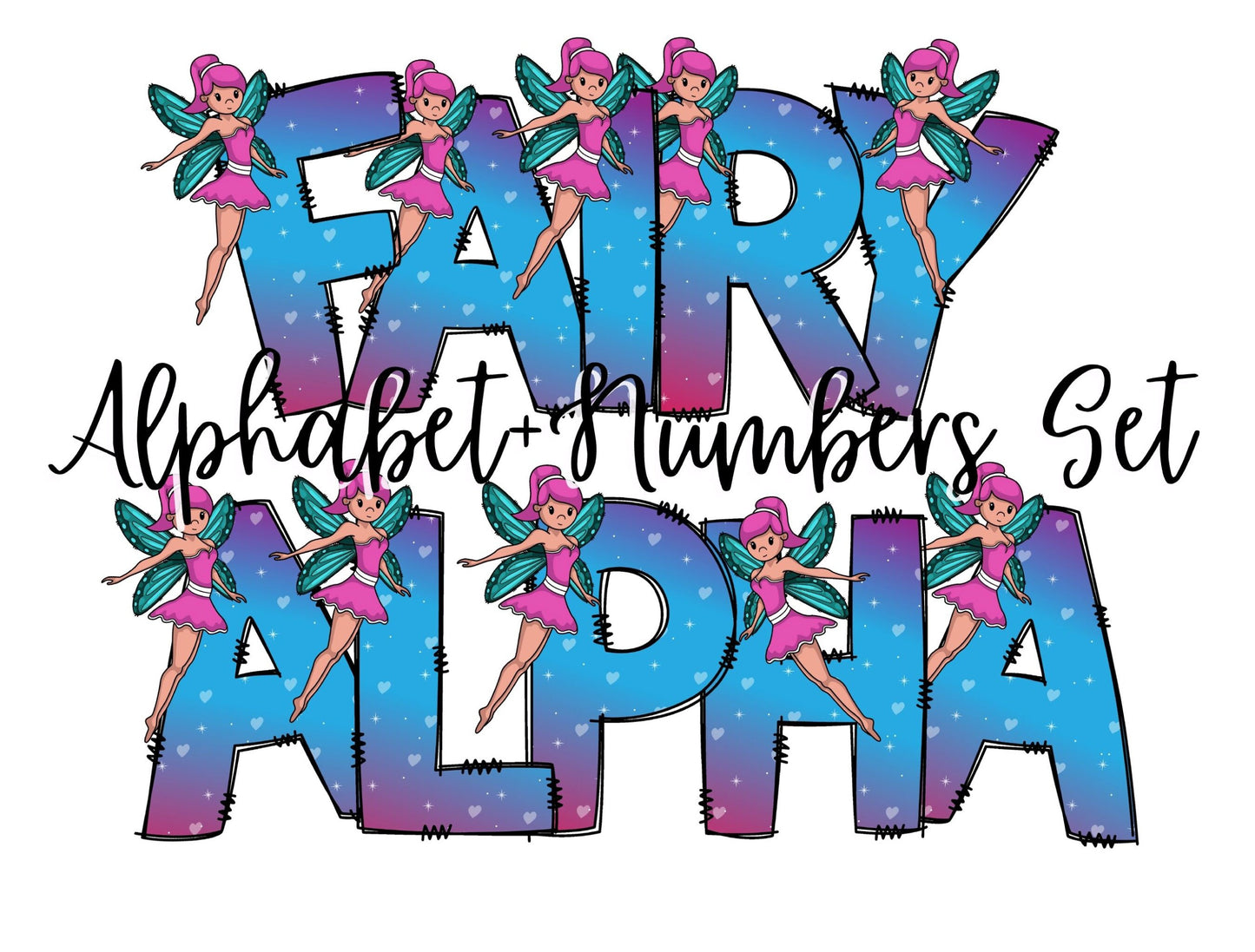 Fairy Doodle Letters Doodle Letter Alphabet with Uppercase and Numbers PNG, Alphabet PNG Digital Download