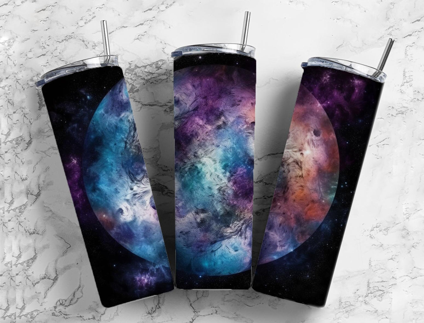 colorful moon 20oz Sublimation Tumbler Designs, rainbow planet 9.2 x 8.3” Straight Skinny Tumbler Wrap PNG