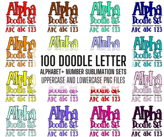 100 Solid Color Doodle Letters Bundle! Uppercase & Lowercase, Entire Doodle Alphabet, Numbers, Individually Saved PNG, Sublimation letters