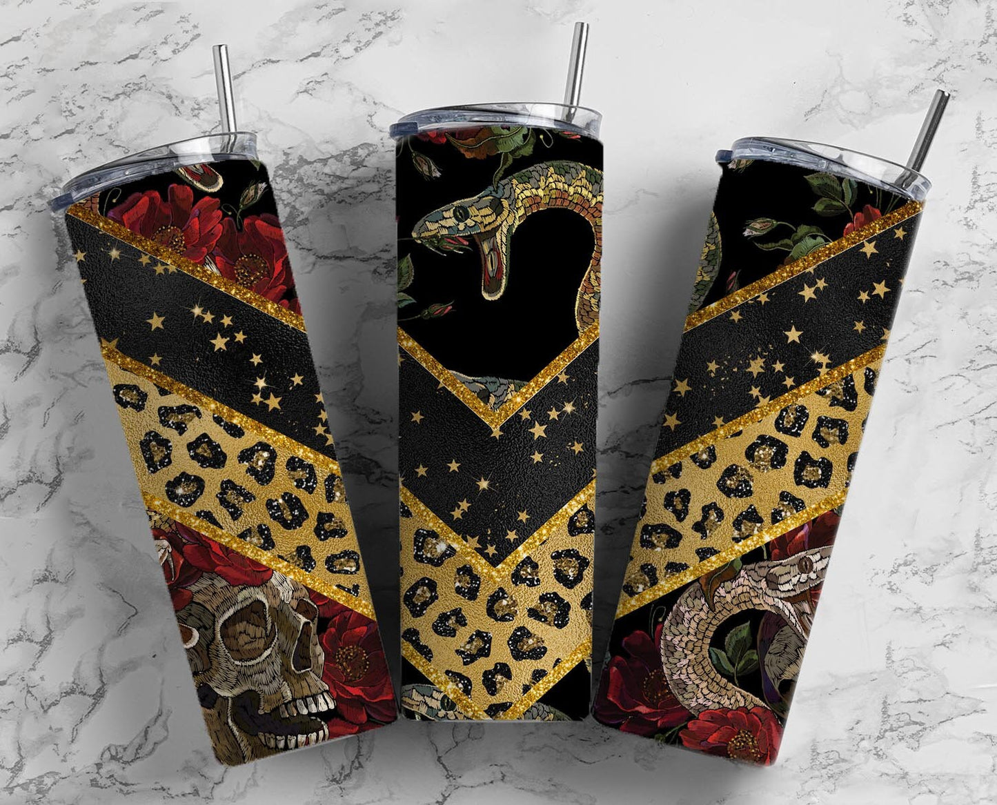 Snake Rose 20oz Sublimation Tumbler Designs, Snake Gothic Leopard 9.2 x 8.3” Straight Skinny Tumbler Wrap