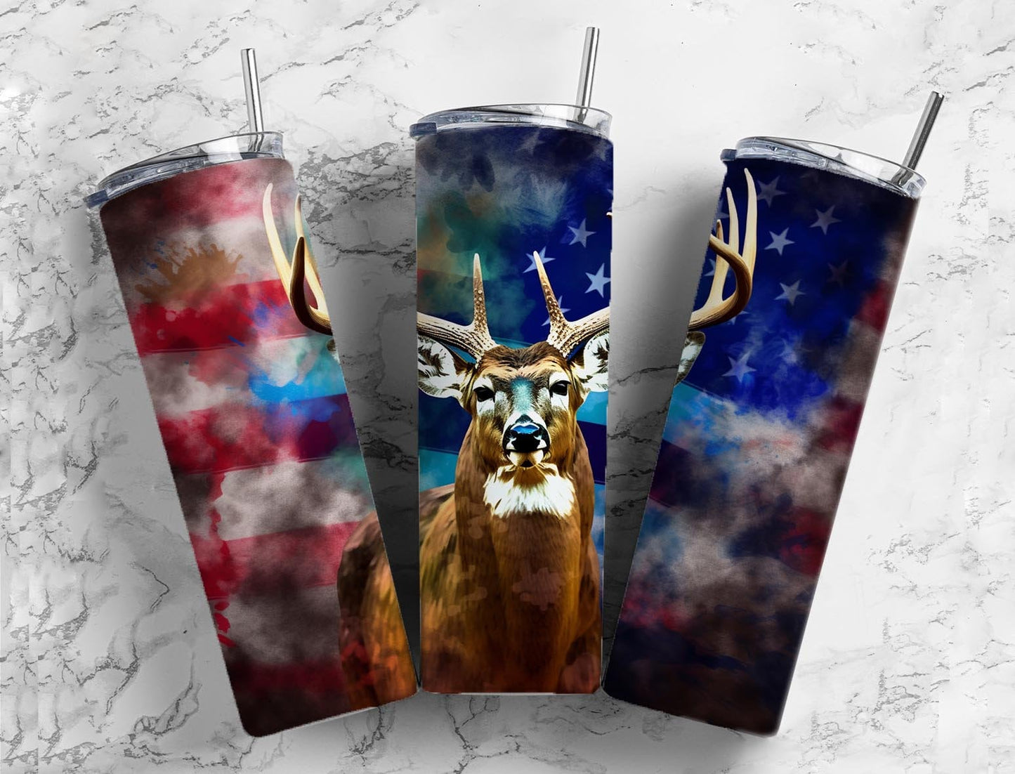 deer with antlers 20oz Sublimation Tumbler Designs, American flag 9.2 x 8.3” Straight Skinny Tumbler Wrap PNG