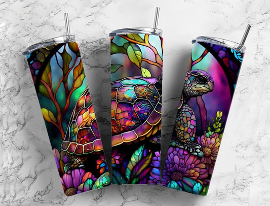 Stained glass sea turtle 20oz Sublimation Tumbler Designs, Rainbow neon 9.2 x 8.3” Straight Skinny Tumbler Wrap