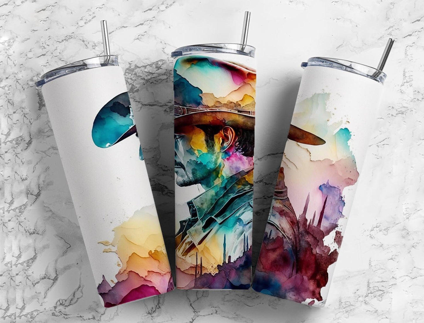 Cowboy Country 20oz Sublimation Tumbler Designs, Alcohol Ink Watercolor 9.2 x 8.3” Straight Skinny Tumbler, Tumbler Wrap PNG