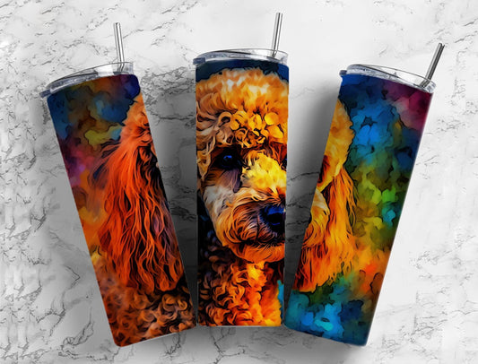 Poodle 20oz Sublimation Tumbler Designs, colorful rainbow 9.2 x 8.3” Straight Skinny Tumbler Wrap PNG