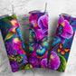 Neon butterfly 20oz Sublimation Tumbler Designs, floral colorful 9.2 x 8.3” Straight Skinny Tumbler Wrap PNG