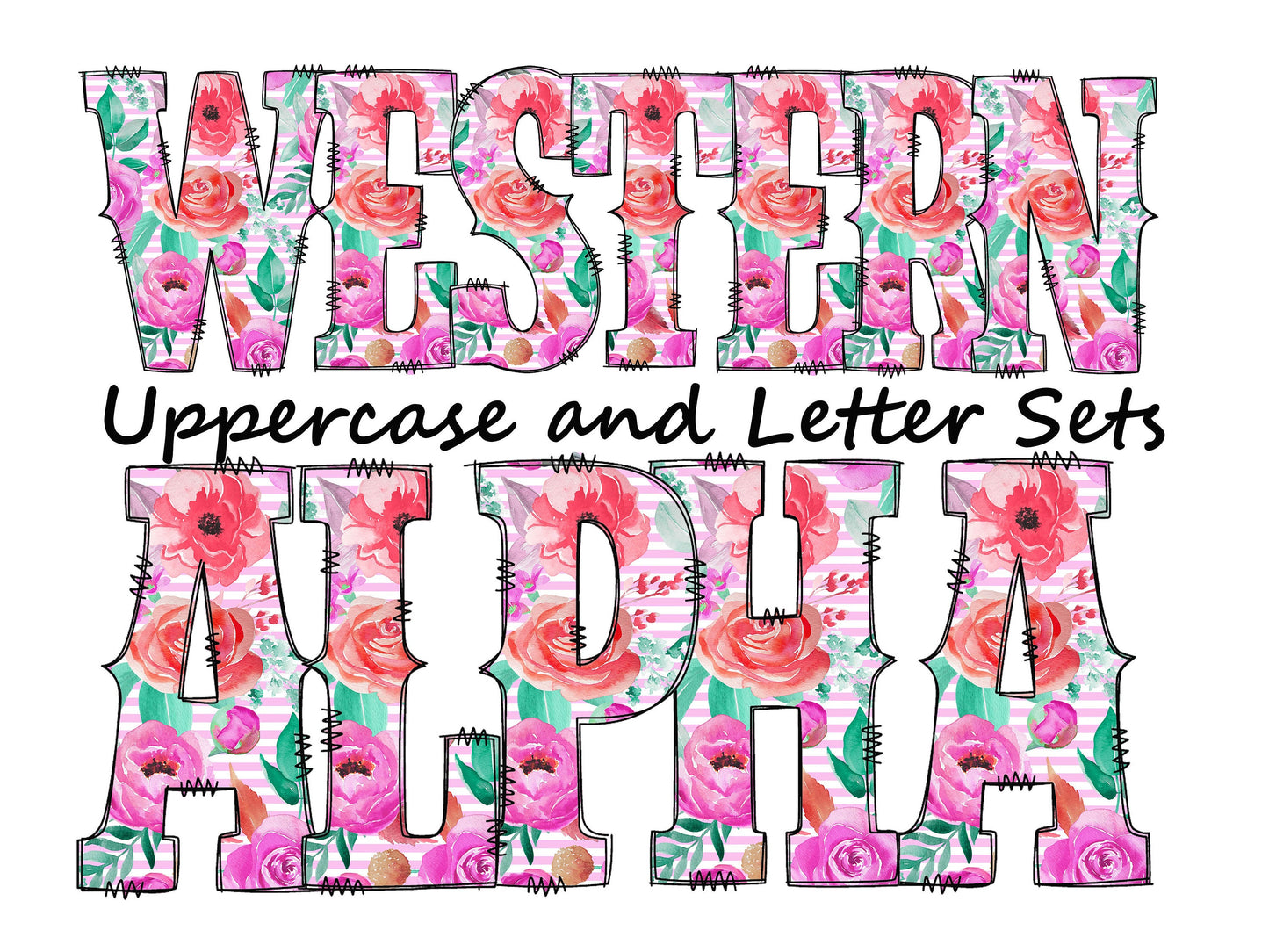 Colorful floral Doodle Letters Western Alphabet, Flowers pink Alphabet PNG, Entire Doodle Alphabet Uppercase and Numbers PNG