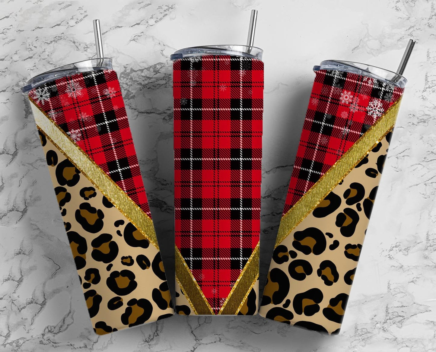 Red Plaid Leopard 20oz Sublimation Tumbler Designs, Holiday Cow Leopard 9.2 x 8.3” Straight Skinny Tumbler Wrap, Snowflake Aesthetic Tumbler