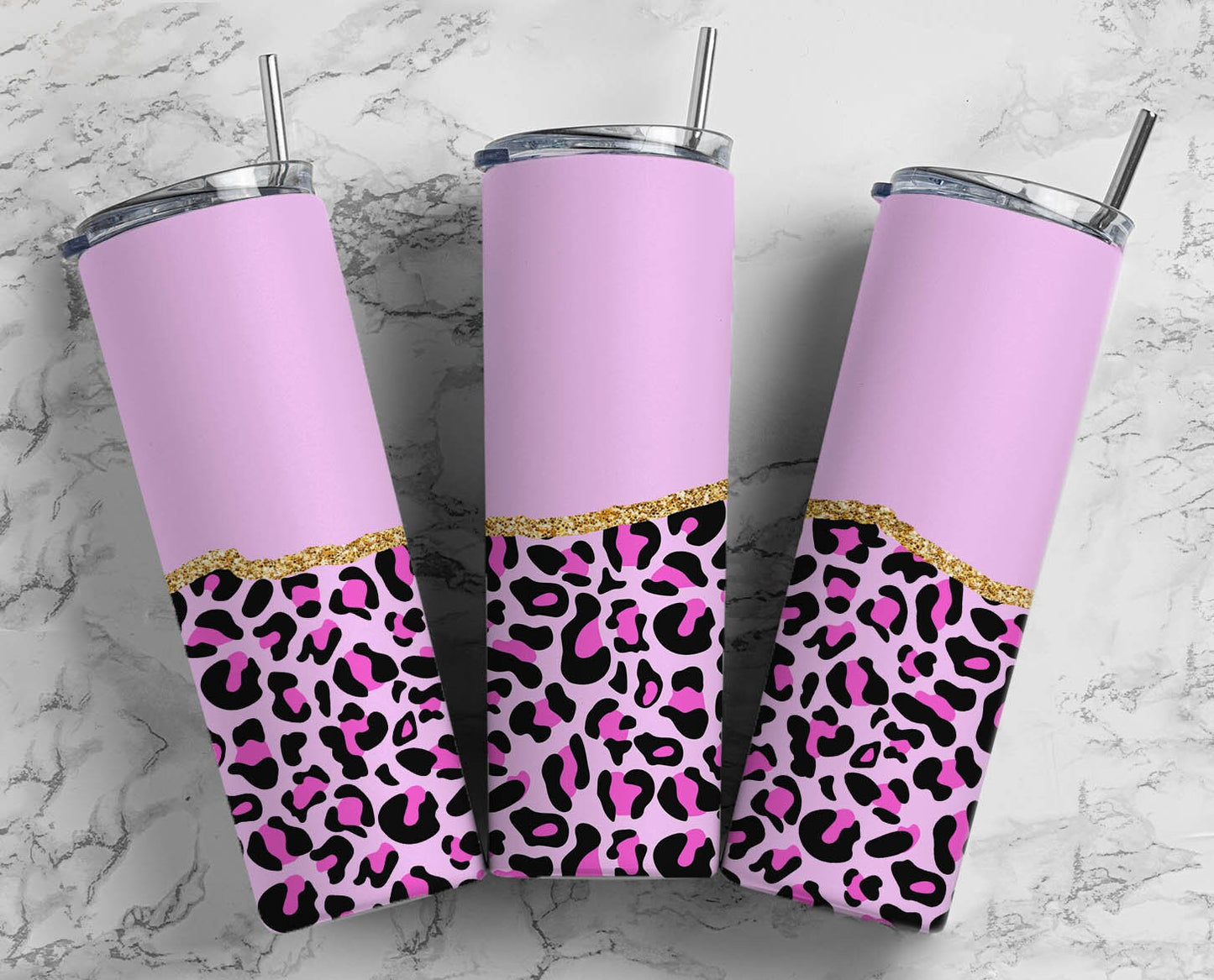 Pink Leopard Print 20oz Sublimation Tumbler Designs, Fluro Animal Print 9.2 x 8.3” Straight Skinny Tumbler Wrap 8