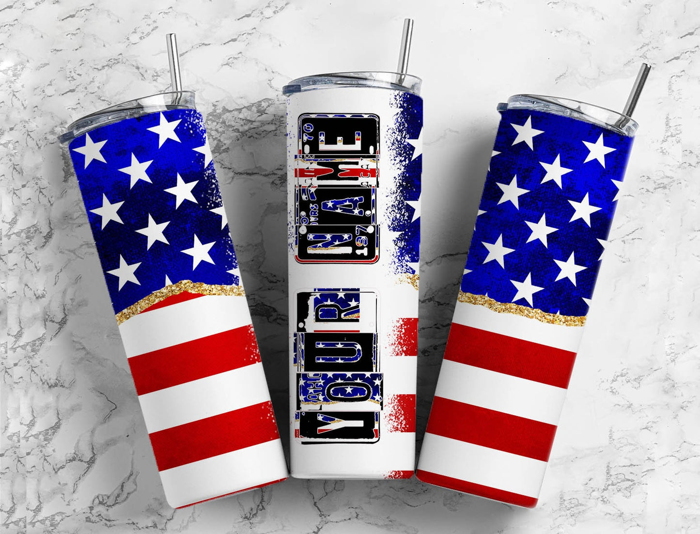 American flag Number Plate 20 oz Tumbler with Matching Alphabet PNG, Blue and red Alphabet PNG Digital Download