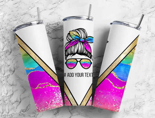 Rainbow Agate 20oz Sublimation Tumbler Designs, Messy Bun V Split 9.2 x 8.3” Straight Skinny Tumbler Wrap, Mom Life PNG, Glitter 19