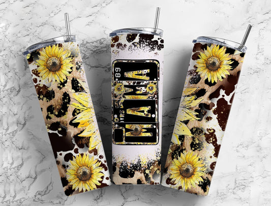 Sunflower Leopard 20oz Sublimation Tumbler Designs, Mama Number Plate 9.2 x 8.3” Straight Skinny Tumbler, Tumbler Wrap PNG