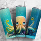 Cartoon octopus 20oz Sublimation Tumbler Designs, Ocean landscape 9.2 x 8.3” Straight Skinny Tumbler Wrap PNG