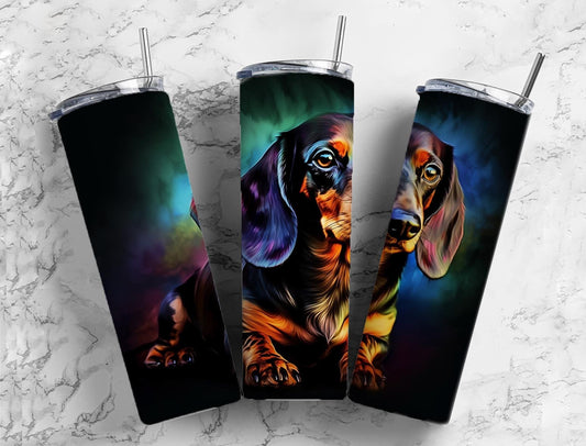 Dachshund dog 20oz Sublimation Tumbler Designs, Colorful neon 9.2 x 8.3” Straight Skinny Tumbler Wrap PNG