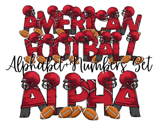 American Football Doodle Letter Alphabet with Uppercase and Numbers PNG, Alphabet PNG Digital Download