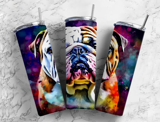 Bulldog 20oz Sublimation Tumbler Designs, Colorful rainbow 9.2 x 8.3” Straight Skinny Tumbler Wrap PNG