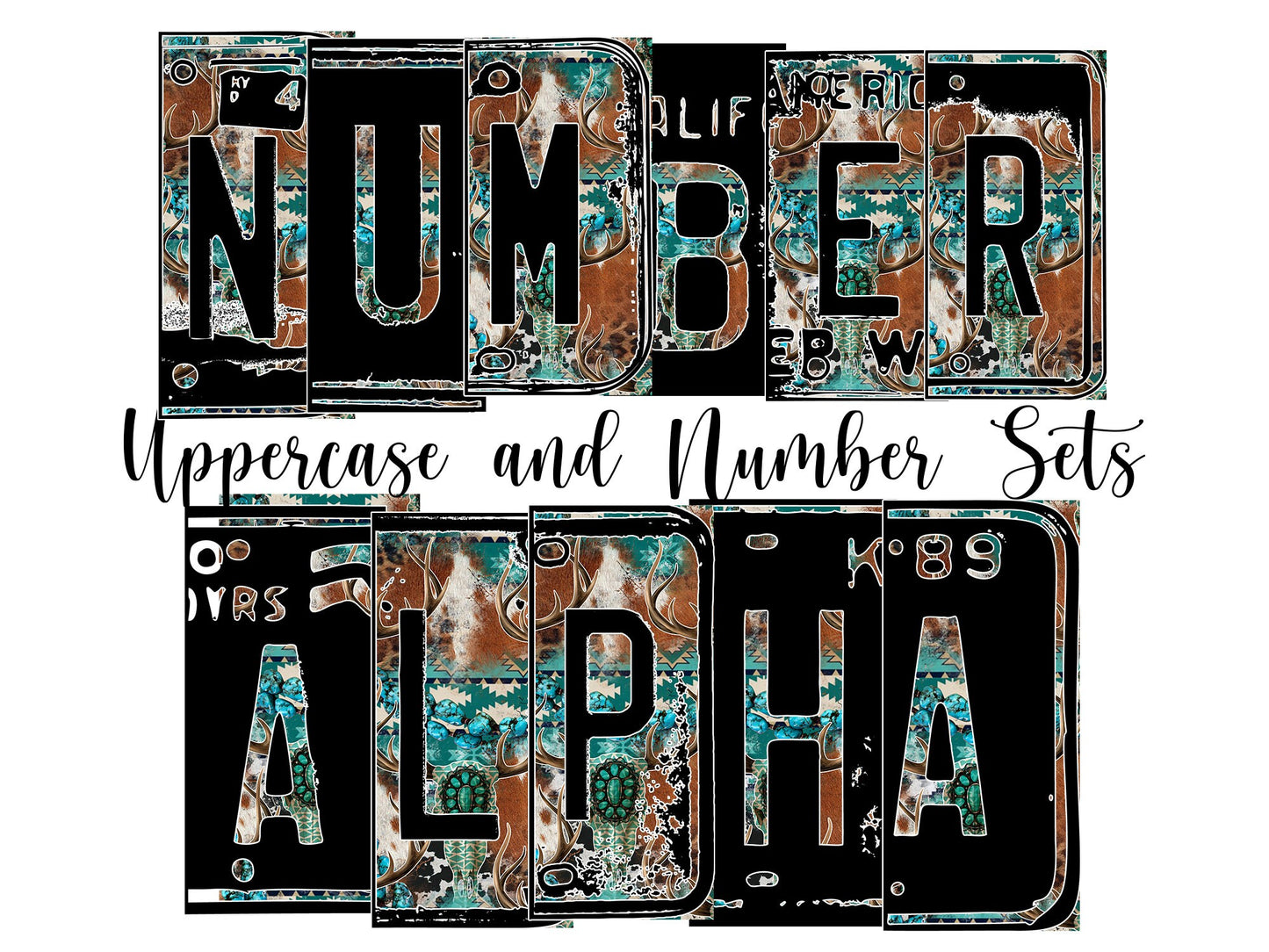 Bull Skull Number Plate Alphabet Uppercase Numbers PNG, Aztec Alphabet PNG Digital Download