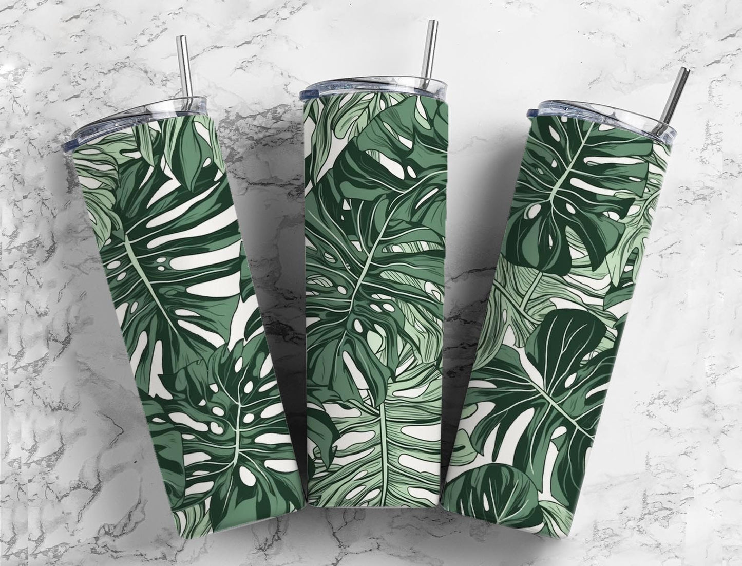 Tropical leaf 20oz Sublimation Tumbler Designs, Jungle leaf 9.2 x 8.3” Straight Skinny Tumbler Wrap PNG