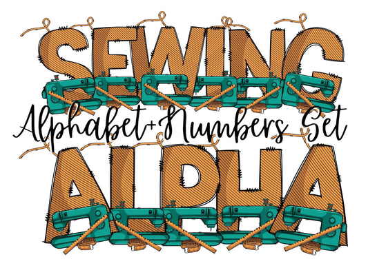 Sewing Doodle Letters Alphabet with Uppercase and Numbers PNG, Alphabet PNG Digital Download